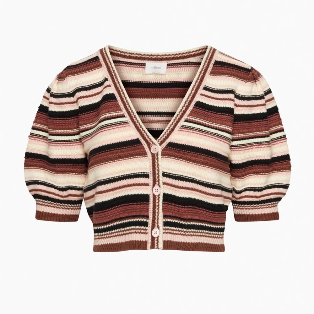 Wilfred Aritzia Canterbury Striped Puff Sleeve Cardigan small